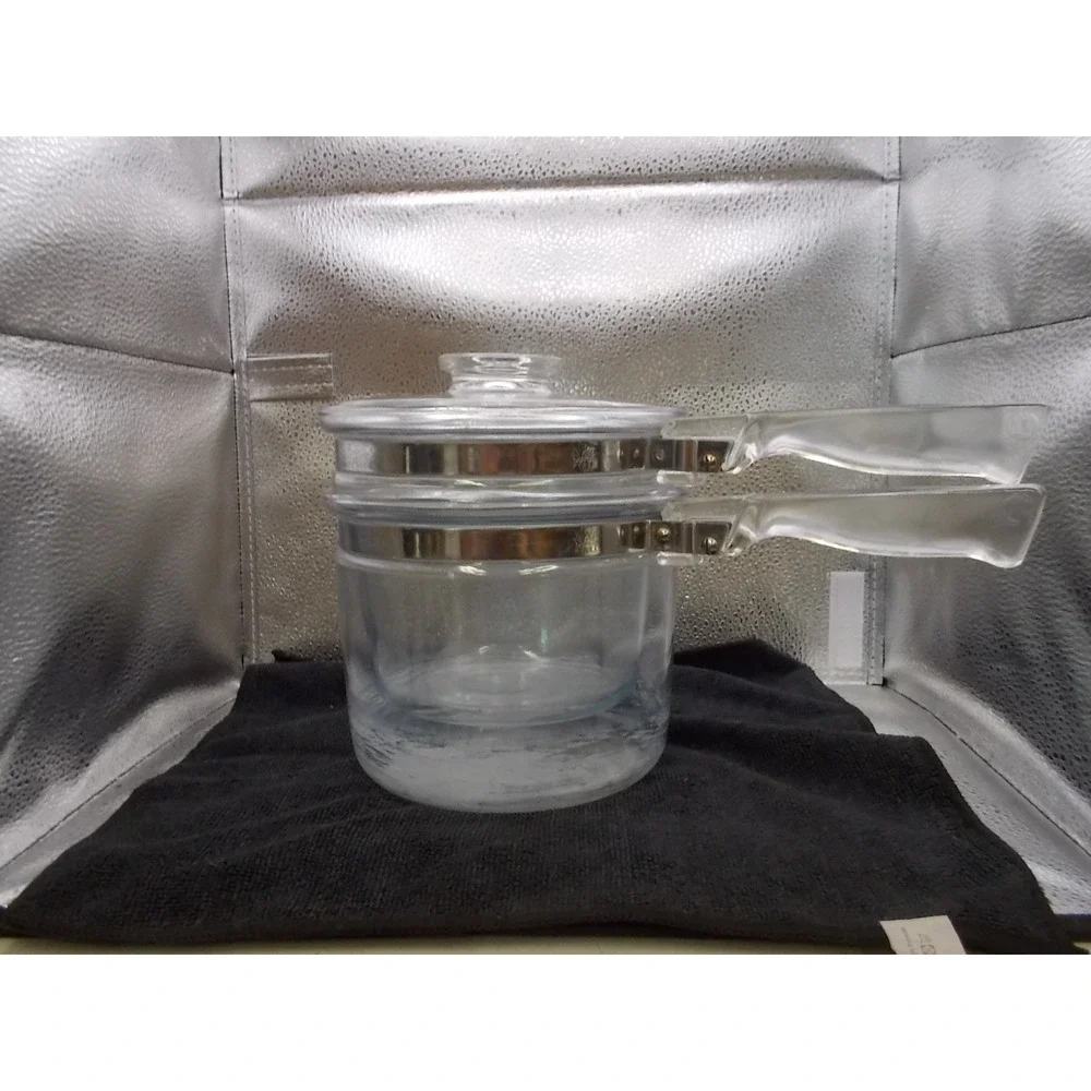 Vintage Pyrex Visions Clear Glass Double Boiler 1.5 Qt Pot 1 Qt Insert Lid